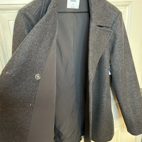 NWT Old Navy Pea Coat Womens XL Dark Gray Charcoal Double Breasted Lined - Picture 2 of 7